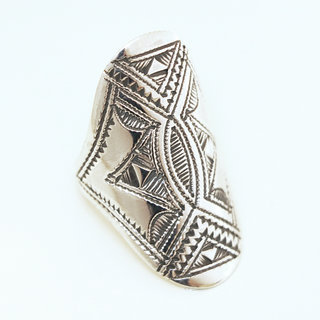 Bijoux ethniques touareg bague en argent 925 homme femme navette longue grave - Niger 009