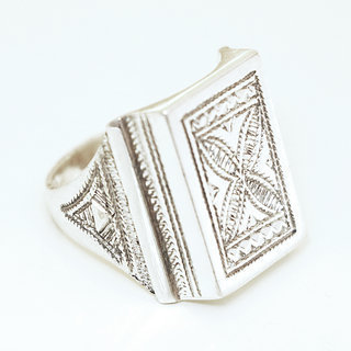 Bijoux ethniques touareg bague en argent 925 chevalire homme femme large volume grave - Niger 023