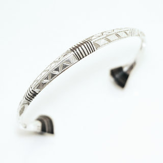 Bijoux ethniques touareg bracelet en argent 925 homme femme jonc ouvert grav angle et bois d' bne - Niger 002