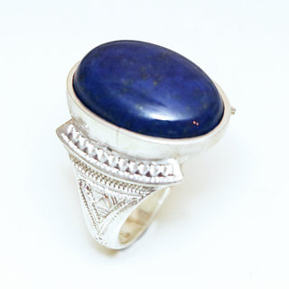 Bijoux ethniques touareg bague chevalire homme femme ovale grave argent 925 et pierre fine Lapis-Lazuli- Niger 002 a