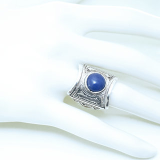 Bijoux ethniques touareg berbres bague argent 925 femme homme chevalire pierres semi-prcieuses Agate bleue fonce carr personnalise gravure - Niger 007 b