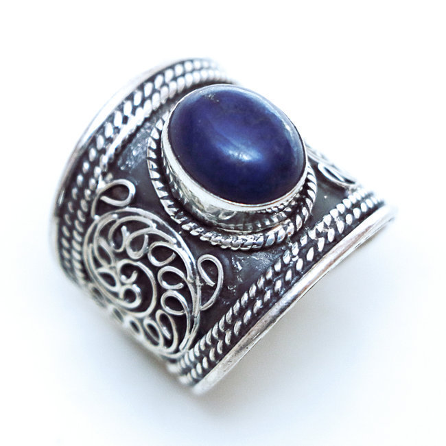 Bague large filigranes argent 925 et Lapis Lazuli - Népal 001
