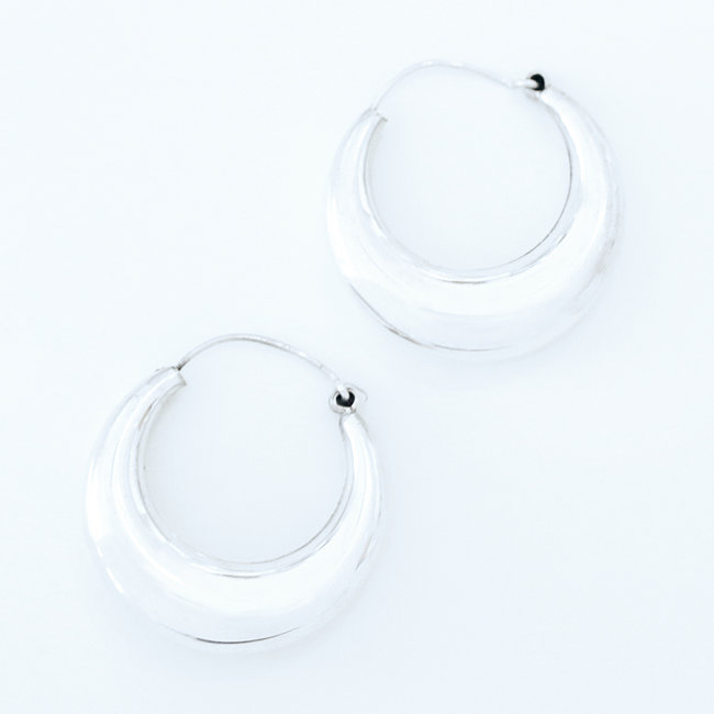 Boucles d'oreilles argent 925 créoles bombées - 3 cm - Népal 009