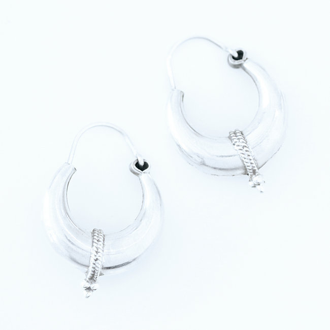 Boucles d'oreilles créoles bombées filigranes argent 925 - Népal 010