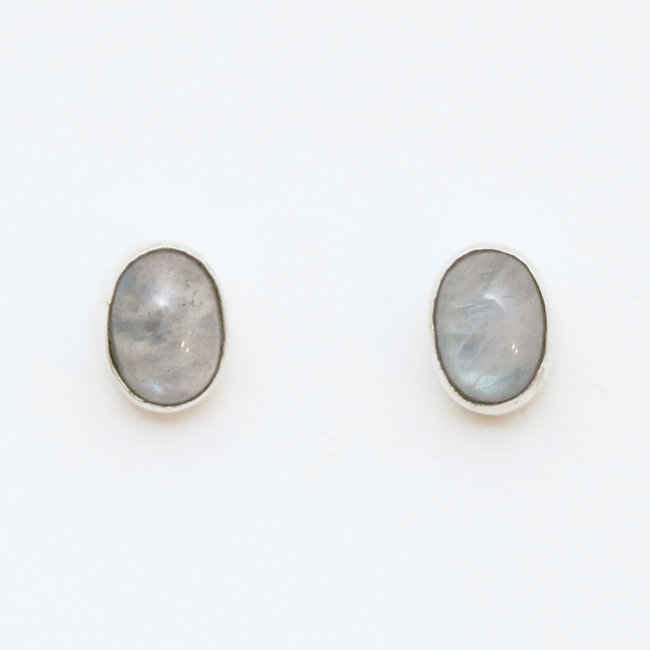 Boucles d'oreilles argent massif 925 clous ovales et Pierre de Lune - Inde 023