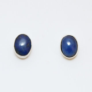 Bijoux ethniques indiens boucles d'oreilles en argent 925 clous filigranes gravées et pierres fines lapis lazuli bleu népalais - Inde 023