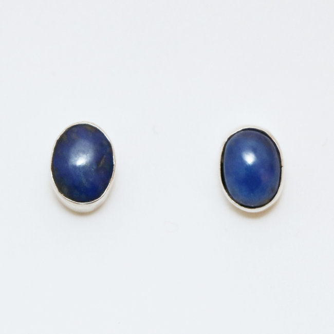 Boucles d'oreilles argent massif 925 clous ovales et Lapis-Lazuli - Inde 023
