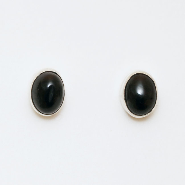 Boucles d'oreilles argent massif 925 clous ovales et Onyx - Inde 023