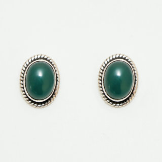 Bijoux ethniques indiens boucles d'oreilles en argent 925 clous filigranes graves et pierres fines Agate verte npalais - Inde 024