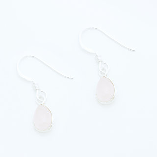 Bijoux Indiens Ethniques boucles d'oreilles petites gouttes argent 925 et pierre fine Quartz rose - Inde 001