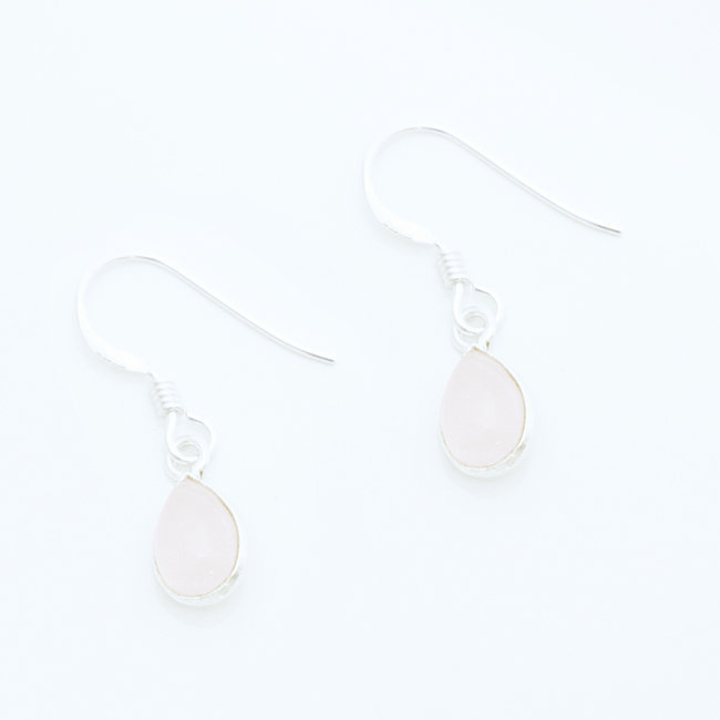 Boucles d'oreilles gouttes argent 925 et Quartz rose - Inde 001