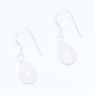 Bijoux Indiens Ethniques boucles d'oreilles goutte argent 925 et pierre fine - Inde 002 Quartz rose