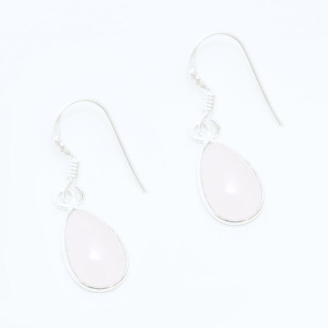 Boucles d'oreilles gouttes argent 925 et Quartz rose - Inde 002