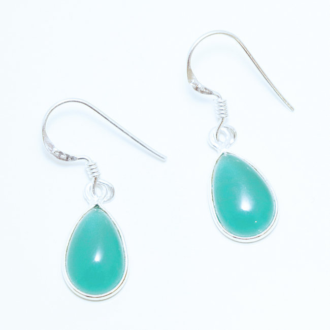 Boucles d'oreilles argent massif 925 gouttes et Agate verte - Inde 002