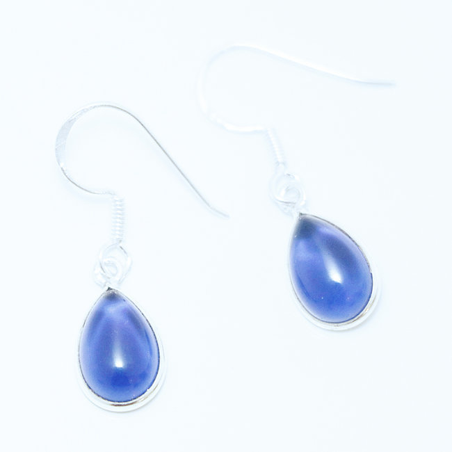 Boucles d'oreilles argent massif 925 gouttes et Cristal bleu Iolite - Inde 002