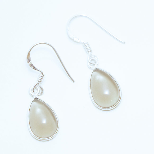 Boucles d'oreilles gouttes argent 925 et Quartz fumé - Inde 002