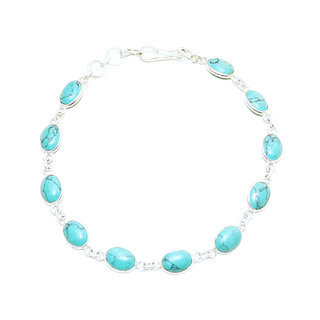 Bijoux Indiens Ethniques bracelet en argent 925 Rang pierre fine ovale - Inde 001 Turquoise