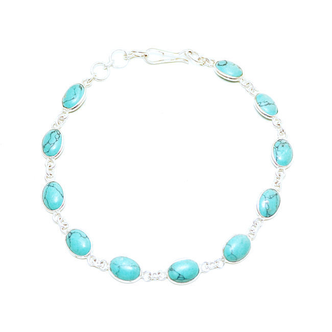 Bracelet fin chaîne en argent 925 et Turquoise - Inde 001