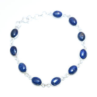 Bijoux Indiens Ethniques bracelet argent 925 rang pierre fine ovale rglable- Inde 001 Lapis Lazuli Bleu