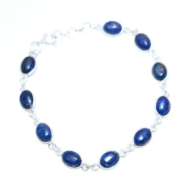 Bracelet fin chaîne en argent 925 et Lapis-Lazuli - Inde 001