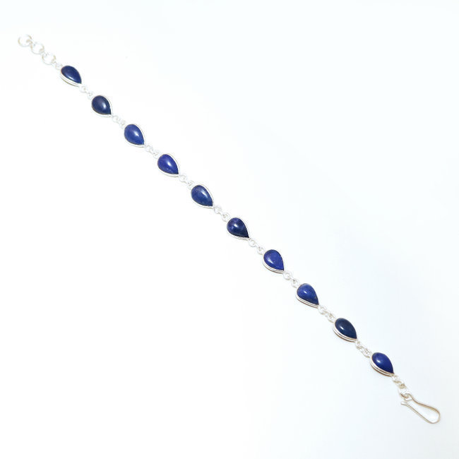 Bijoux Indiens Ethniques bracelet en argent 925 pierre fine goutte chaîne réglable Lapis Lazuli Bleu - Inde 002 b