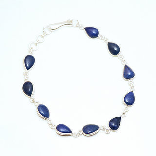 Bijoux Indiens Ethniques bracelet en argent 925 pierre fine goutte chane rglable Lapis Lazuli Bleu - Inde 002