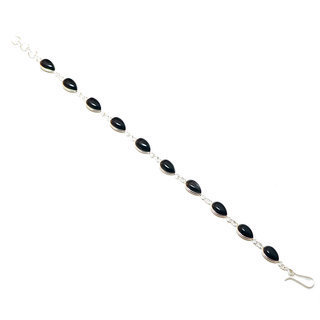 Bijoux Indiens Ethniques bracelet en argent 925 et pierre fine goutte chane rglable Onyx Noir - Inde 002 b