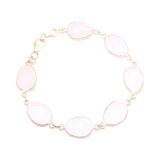 Bijoux Indiens Ethniques bracelet en argent 925 rang pierre fine facettes rglable - Inde 004 Quartz rose