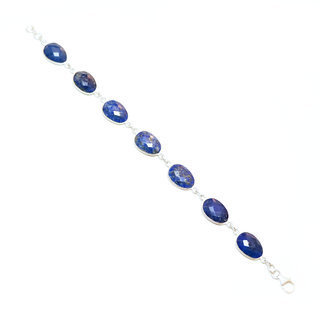 Bijoux Indiens Ethniques bracelet en argent 925 rang pierre fine facettes rglable - Inde 004 Lapis Lazuli Bleu b