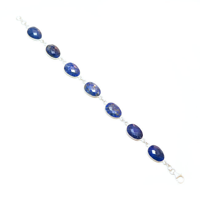 Bijoux Indiens Ethniques bracelet en argent 925 rang pierre fine facettes réglable - Inde 004 Lapis Lazuli Bleu b