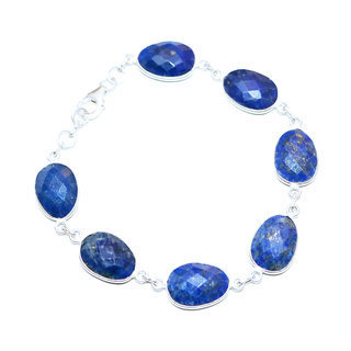 Bijoux Indiens Ethniques bracelet en argent 925 rang pierre fine facettes réglable - Inde 004 Lapis Lazuli Bleu