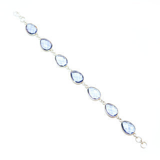 Bijoux Indiens Ethniques bracelet en argent 925 rang pierre fine facettes rglable - Inde 004 Iolite bleue b