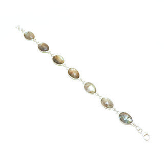 Bijoux Indiens Ethniques bracelet en argent 925 rang pierre fine facettes rglable - Inde 004 Labradorite b