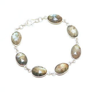 Bijoux Indiens Ethniques bracelet en argent 925 rang pierre fine facettes rglable - Inde 004 Labradorite