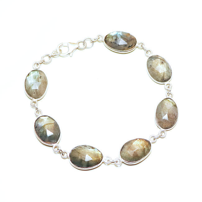 Bracelet chaîne facettes argent 925 et Labradorite - Inde 004