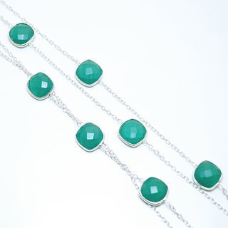 Bijoux Indiens Ethniques sautoir collier chane en argent 925 et pierre fine carrs facettes Agate verte - Inde 003 b