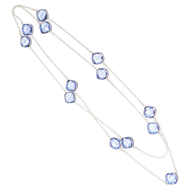 Bijoux Indiens Ethniques sautoir collier chaine en argent 925 losanges facettes pierre fine - Inde 004 Iolite bleue