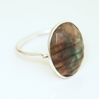 Bijoux ethniques Indiens bague argent 925 et pierre fine - 001 Labradorite