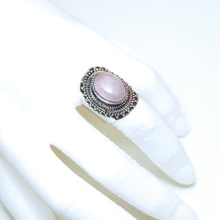 Bijoux ethniques Indiens bague chevalire argent 925 et pierre fine Filigrane Quartz rose - Inde 003  d