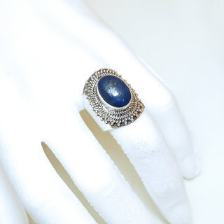 Bijoux ethniques Indiens bague chevalire argent 925 et pierre fine Filigrane Lapis-Lazuli Bleu - Inde 003 b