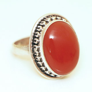 Bijoux ethniques Indiens bague cabochon argent 925 et pierre fine ovale Cornaline orang - Inde 004 b