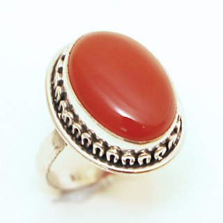 Bijoux ethniques Indiens bague cabochon argent 925 et pierre fine ovale Cornaline orang - Inde 004 