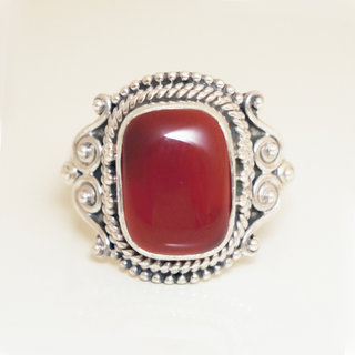 Bijoux ethniques Indiens bague argent 925 et pierre fine rectangle - 007 Cornaline orang b