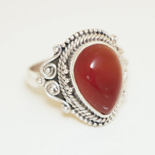 Bijoux ethniques Indiens bague argent 925 et pierre fine goutte - 009 Cornaline orang c