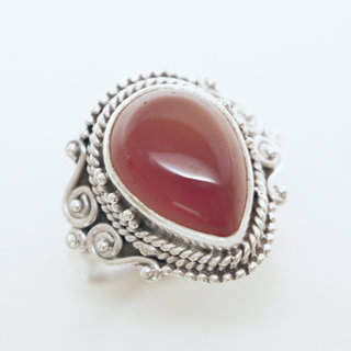 Bijoux ethniques Indiens bague argent 925 et pierre fine goutte - 009 Cornaline orang