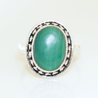 Bijoux ethniques Indiens bague argent 925 et pierre fine ovale - 011 Malachite b