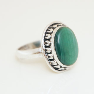 Bijoux ethniques Indiens bague argent 925 et pierre fine ovale - 011 Malachite c