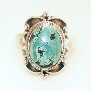 Bijoux ethniques Indiens bague Chevalire argent 925 et pierre fine ovale Turquoise - Inde 012 b