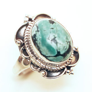 Bijoux ethniques Indiens bague Chevalire argent 925 et pierre fine ovale Turquoise - Inde 012 