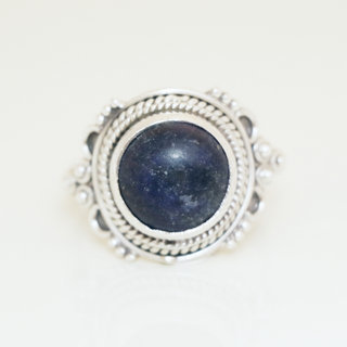 Bijoux ethniques Indiens bague argent 925 et pierre fine rond  - 018 Lapis-Lazuli b